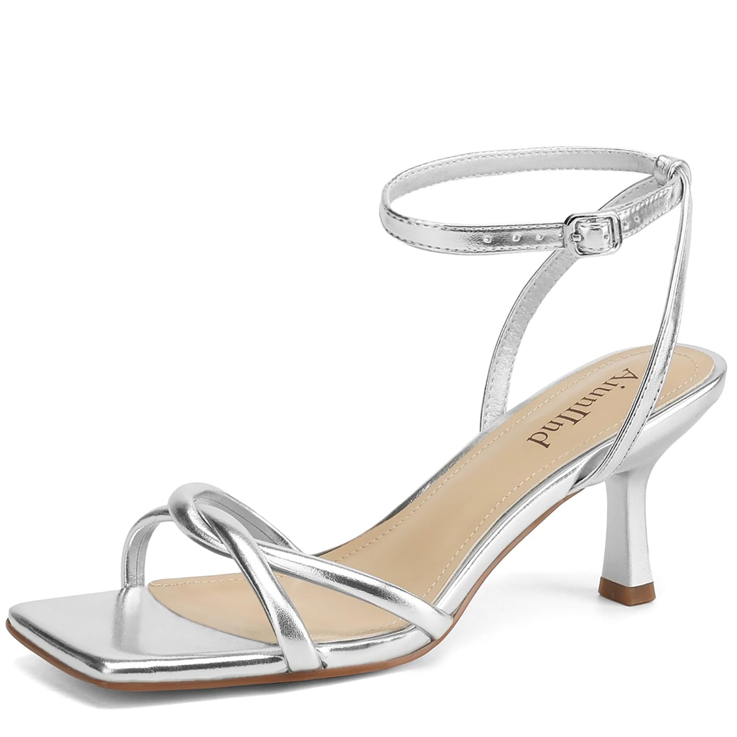 AIUNIIND Women's Kitten Low Heel Sandals, Strappy Square Open Toe 2.5 inch | Adjustable Ankle Strap, Comfortable All Day, for Summer, Going out, Dress, Party, Prom, Wedding Guest Occasions