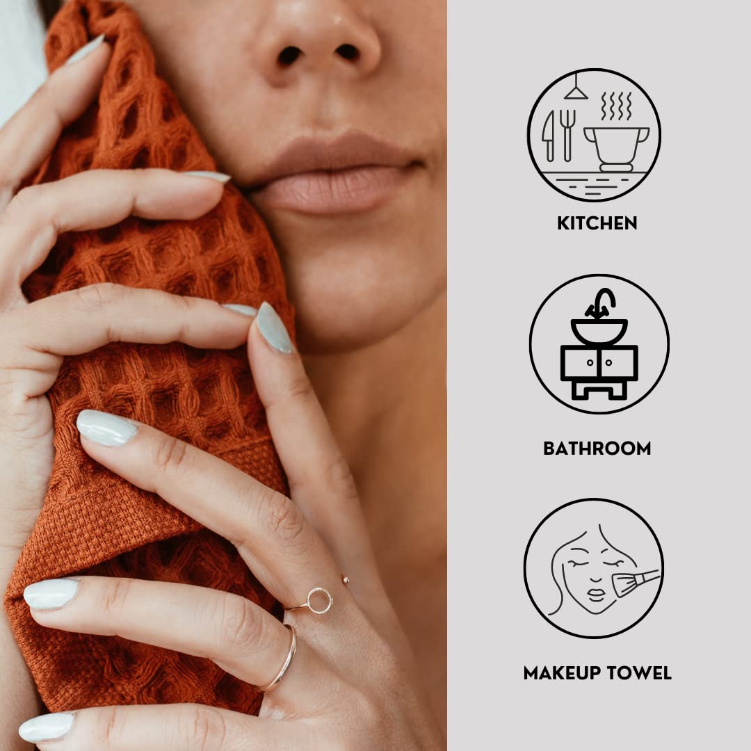 sea me at home Waffle Hand Towel – 100% Turkish Cotton, Quick-Dry, Soft and Absorbent Bathroom Towel (White)