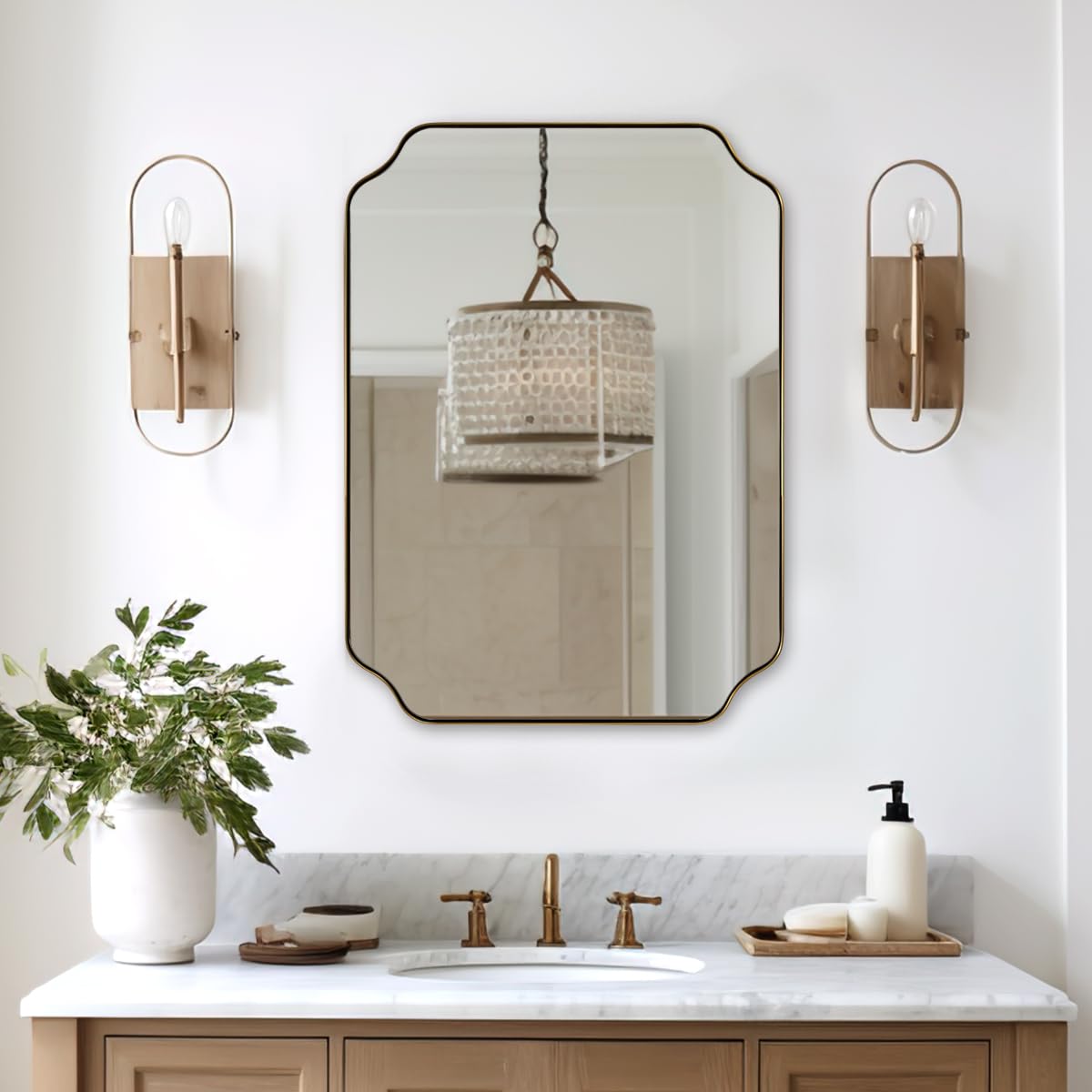 ANDY STAR Unique Rectangle Wall Mirror, 24"x32" Black Mirror, Modern Mirror with Aesthetic Scalloped Edge Design Ideal for Bathroom, Bedroom or Entryway, Thin Frame Deep 1’’