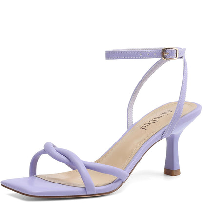AIUNIIND Women's Kitten Low Heel Sandals, Strappy Square Open Toe 2.5 inch | Adjustable Ankle Strap, Comfortable All Day, for Summer, Going out, Dress, Party, Prom, Wedding Guest Occasions