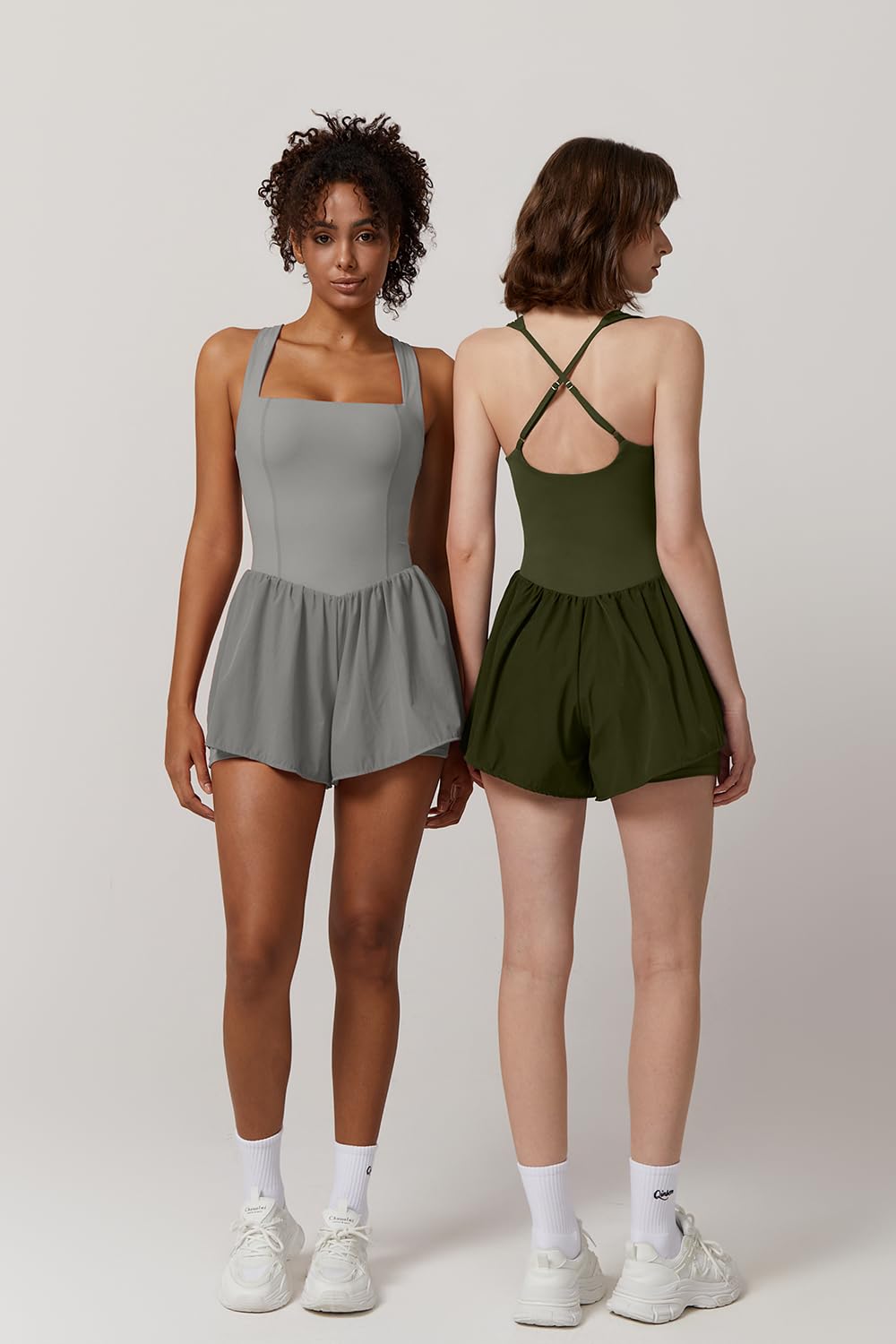 QINSEN Women's Square Neck Sleeveless Romper Jumpsuit
