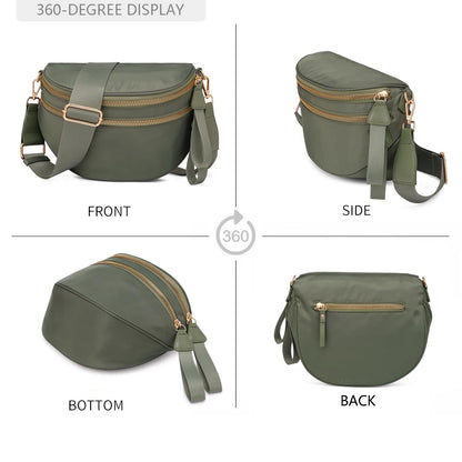 Pure Colour Crossbody Bum Bags for Women Spacious Checkered Cross body Bag Nylon Trendy Fanny Pack for Travel