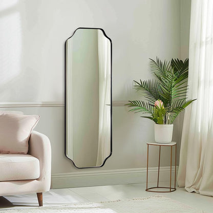 ANDY STAR Unique Rectangle Wall Mirror, 24"x32" Black Mirror, Modern Mirror with Aesthetic Scalloped Edge Design Ideal for Bathroom, Bedroom or Entryway, Thin Frame Deep 1’’