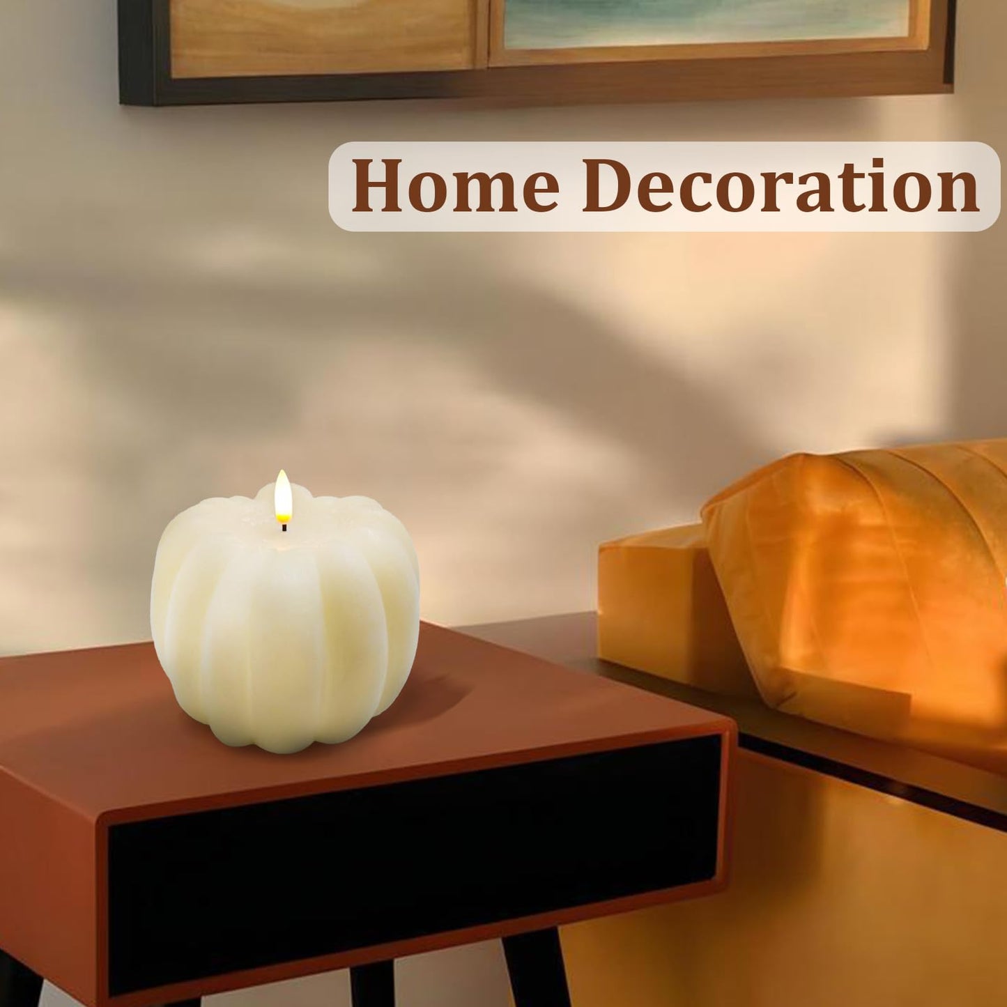 Fall Decor, Fall Decorations for Home - Flameless Pumpkin Candle with Timer Remote - Room Bedroom Table Farmhouse Decor for Halloween, Thanksgiving, Orange+White