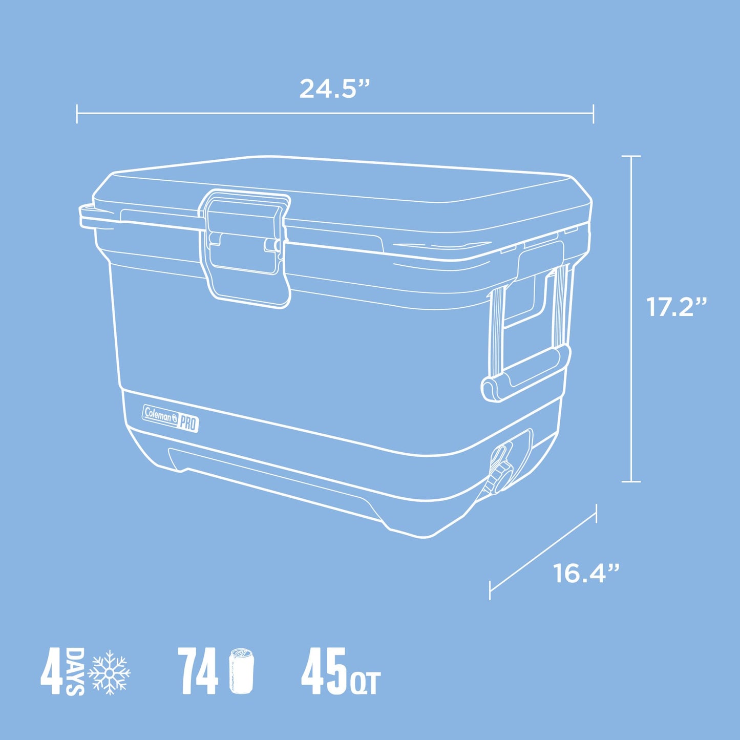 Coleman Pro Heavy-Duty 45qt Ultra-Light Premium Hard Cooler, Extra-Thick Insulation Keeps Ice up to 4 Days, 74-Can Capacity