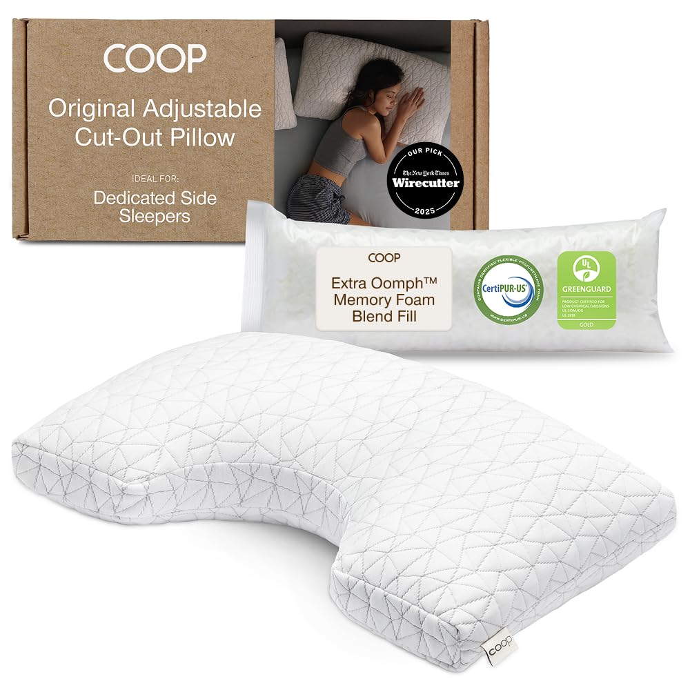 Coop Home Goods Original Adjustable Pillow, Queen Size Bed Pillows for Sleeping, Cross Cut Memory Foam Pillows - Medium Firm Back, Stomach and Side Sleeper Pillow, CertiPUR-US/GREENGUARD Gold