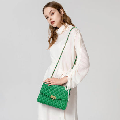 Quilted Leather Crossbody Bags for Women Trendy Ladies Shoulder Purse Satchel HandBag with Chain Strap
