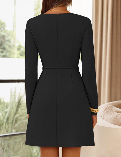 MEROKEETY Women's Fall Business Casual Work Office Long Sleeve Mini Dress
