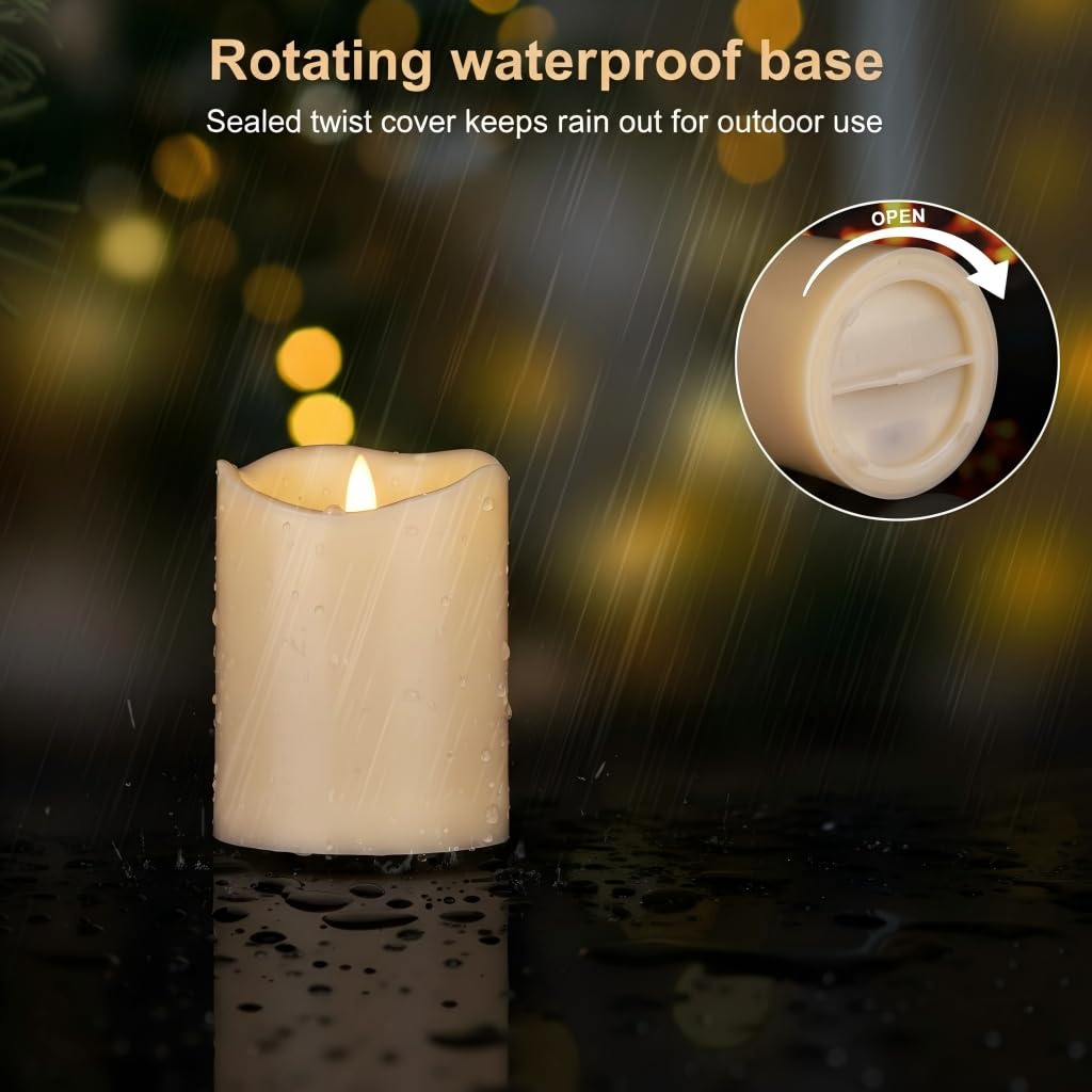 ANGELLOONG Gold Candles for Bathroom Decor, Glass Flameless Candles with Remote, Battery Operated LED Pillar Fake Candles with Timer for Christmas Home Fireplace Mantle Fall Decor