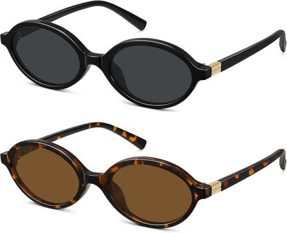 WOWSUN Retro Oval Sunglasses for Women,Slim 90s Vintage Fashion Shades