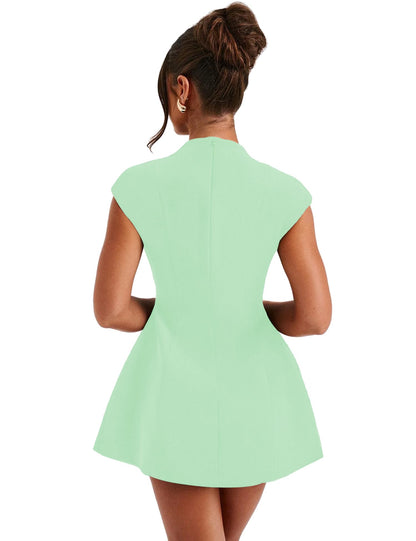 LuFeng Women's Sexy Cap Sleeve Deep V Neck Zipper A-line Mini Dress