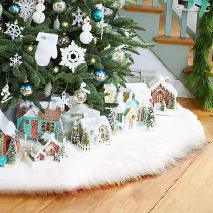 CHICHIC 60 inch Christmas Tree Skirt Faux Fur Xmas Tree Skirt Christmas Decorations Holiday Tree Ornaments Tree Decoration for Christmas Home Decorations, Xmas Party Holiday Decorations, Snow White