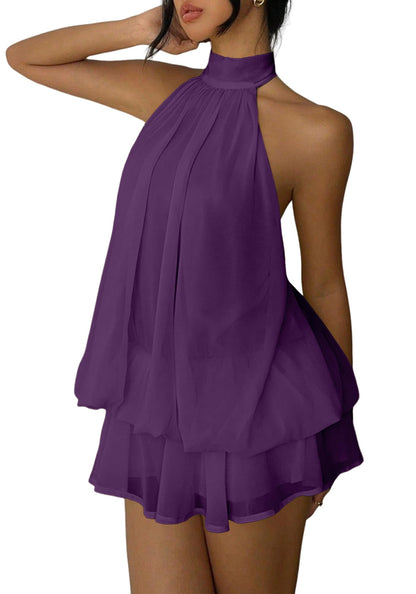 Women's Chiffon Halter Drop Waist Mini Dress Wedding Guest Dresses Ruffle Formal Club Holiday Brunch Outfits