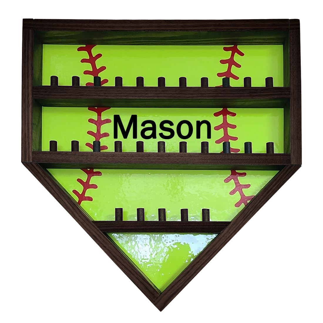 Personalized Wooden Baseball Display Holder - Custom Name Balls, Championship Ring, Wall Mount, Father's Day, Birthday (Black)