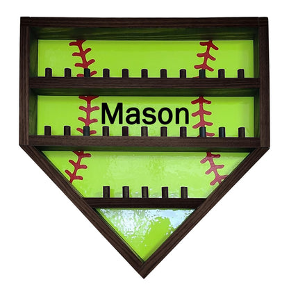 Personalized Wooden Baseball Display Holder - Custom Name Balls, Championship Ring, Wall Mount, Father's Day, Birthday (Black)