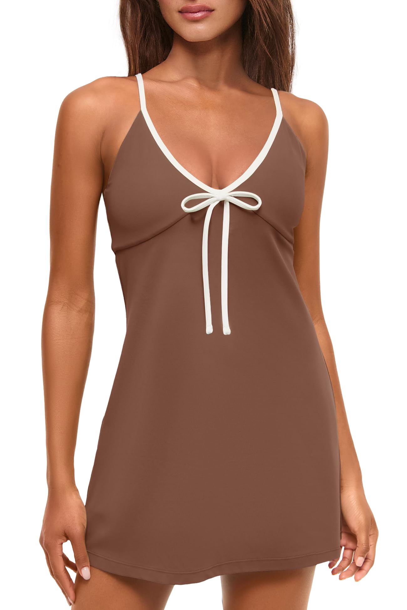 Yanekop Womens Tennis Dress with Built in Shorts Spaghetti Strap Dresses | Athletic Dress with Shorts, Comfy Soft Golf Dress, V Neck Sleeveless, Casual Workout Active Outfits