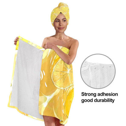 Strawberry Print Bath Wrap and Hair Drying Towel Set – Microfiber Quick Dry Shower Body Wrap for Women, Absorbent Spa Skirt with Elastic Band and Cute Bow Design (Strawberry 1)