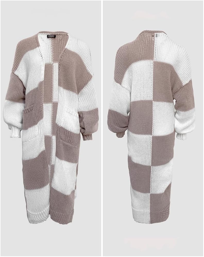 CHICME Open Front Oversized Long Knit Cardigan Sweater with Pockets