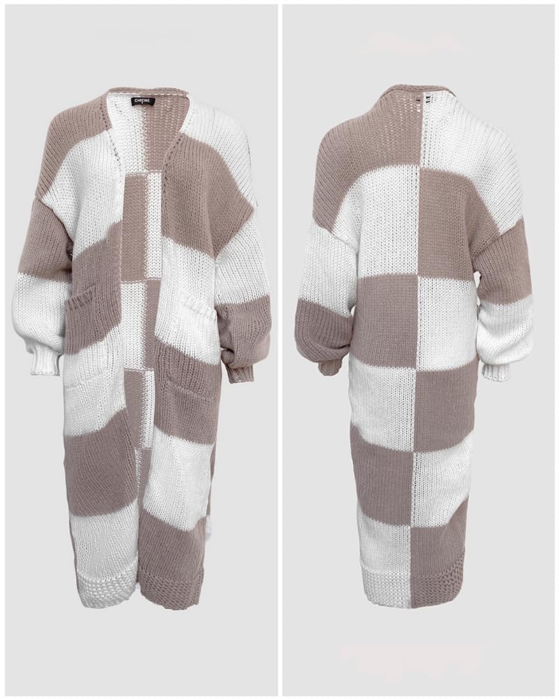 CHICME Open Front Oversized Long Knit Cardigan Sweater with Pockets