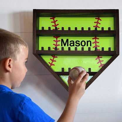Personalized Wooden Baseball Display Holder - Custom Name Balls, Championship Ring, Wall Mount, Father's Day, Birthday (Black)