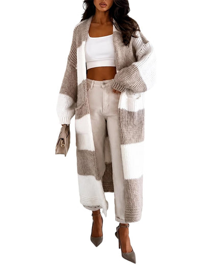CHICME Open Front Oversized Long Knit Cardigan Sweater with Pockets