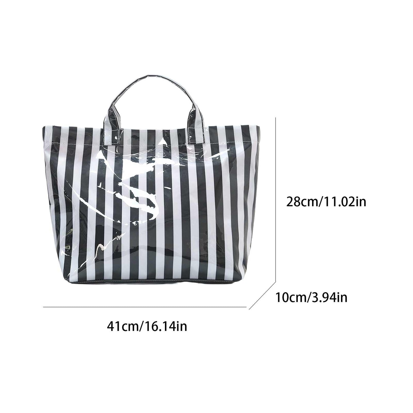 Striped PVC Tote Bag Large Glossy