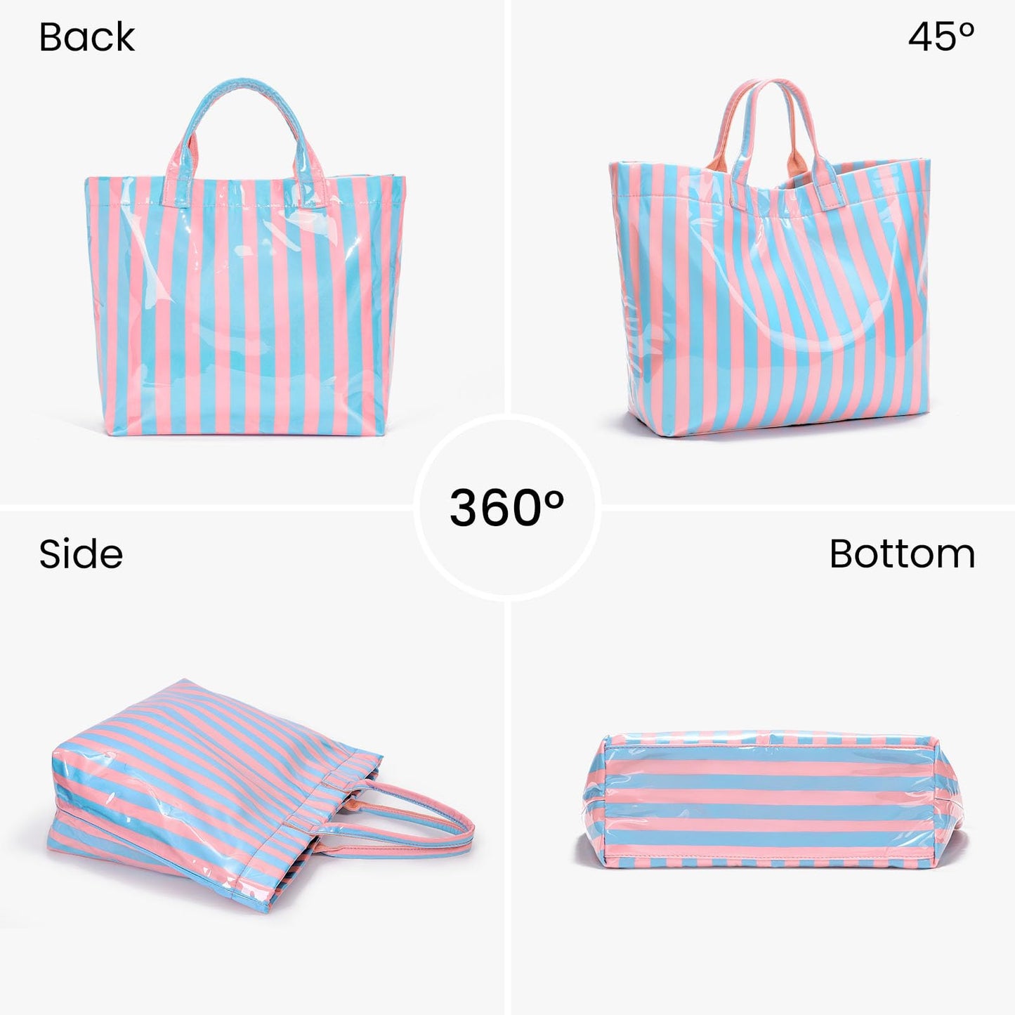Striped PVC Tote Bag Large Glossy