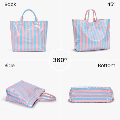 Striped PVC Tote Bag Large Glossy