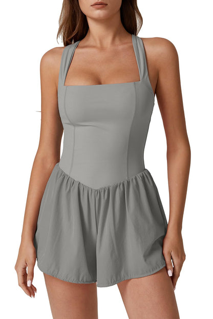 QINSEN Women's Square Neck Sleeveless Romper Jumpsuit
