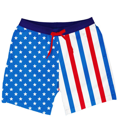Tipsy Elves Men's USA Swimming Trunks 7'' Inseam 4 Way Stretch Fabric w/Mesh Liner Swim Trunks for Men Bathing Suit