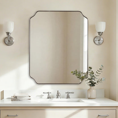 ANDY STAR Unique Rectangle Wall Mirror, 24"x32" Black Mirror, Modern Mirror with Aesthetic Scalloped Edge Design Ideal for Bathroom, Bedroom or Entryway, Thin Frame Deep 1’’