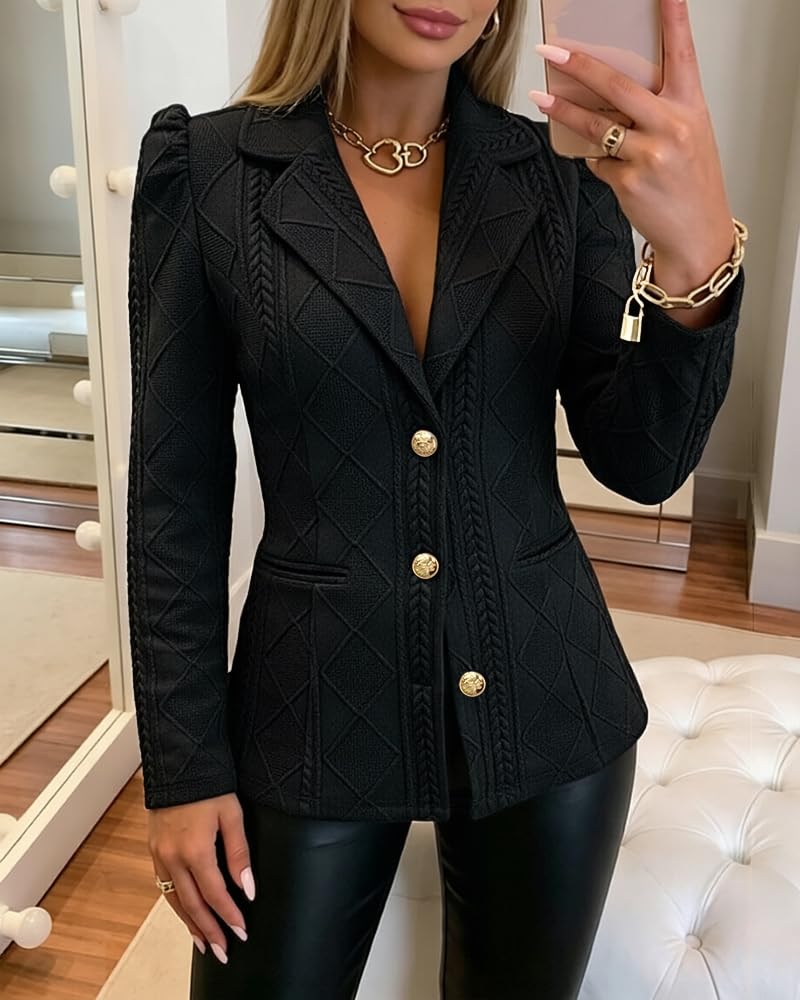 CHICME Women's Argyle Knit Blazer