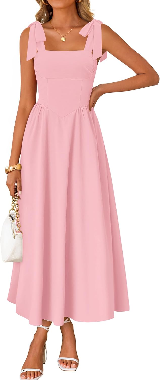 ZESICA Women's Summer Tie Shoulder Wedding Guest Maxi Dress