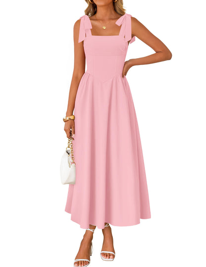 ZESICA Women's Summer Tie Shoulder Wedding Guest Maxi Dress