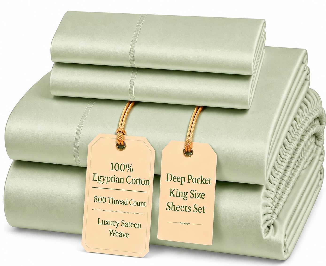 100% Egyptian Cotton Sheets King Size Sheets Set with Fully Elasticated 15" Deep Fitted Sheet & Pillowcase Sets, 800TC Sateen Weave Hotel Collection King Sheet Set, Soft Luxury White Bedding