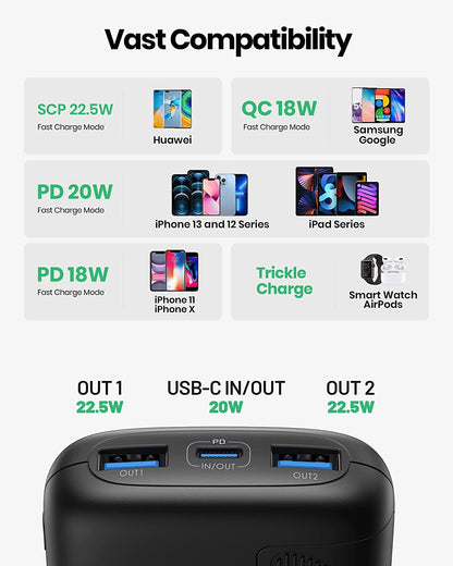 INIU Portable Charger, Smallest 22.5W 10000mAh Power Bank, USB C in/Output Fast Charging 3-Output Mini Battery Pack Charger with Phone Holder for iPhone 17 16 15 14 Air Samsung S23 Google iPad Tablet