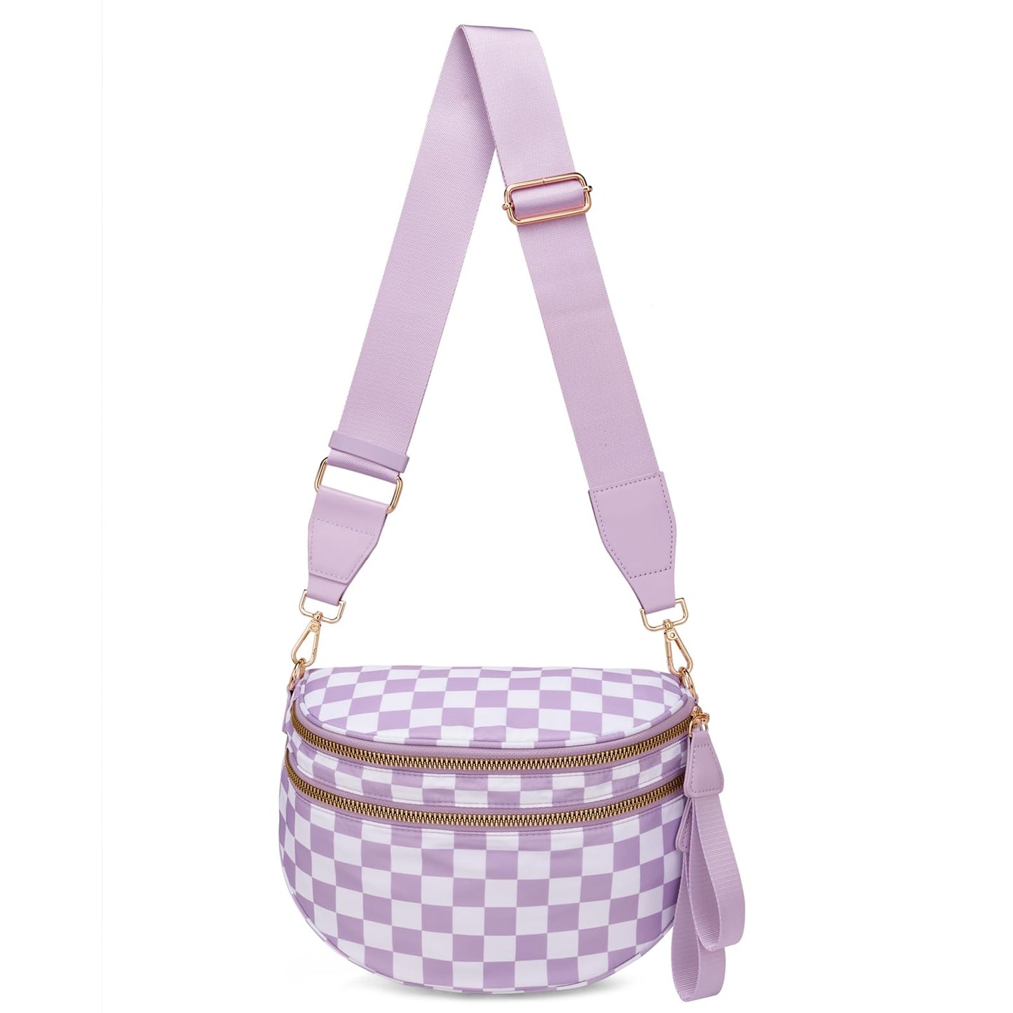 Pure Colour Crossbody Bum Bags for Women Spacious Checkered Cross body Bag Nylon Trendy Fanny Pack for Travel