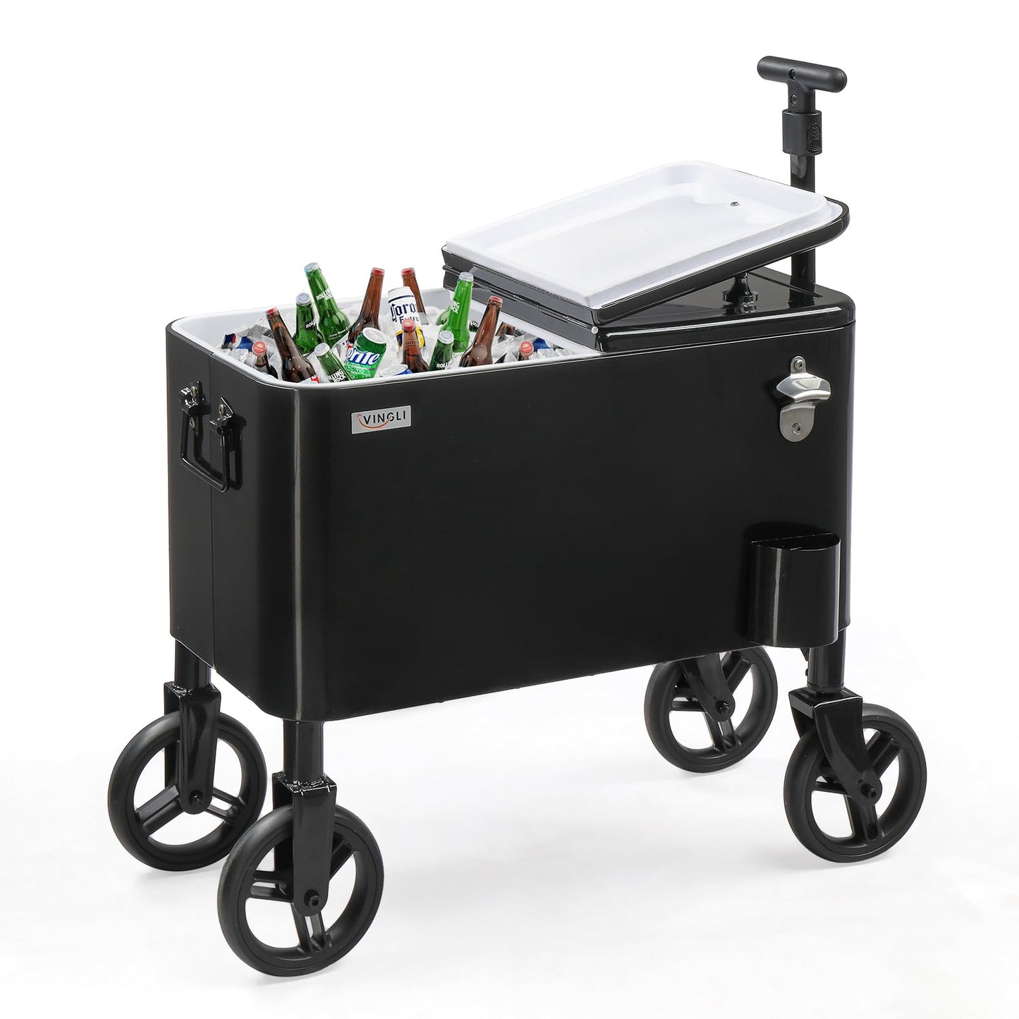 VINGLI 80 Quart Wagon Rolling Cooler Ice Chest, w/Long Handle and 10" Wheels, Portable Beach Patio Party Bar Cold Drink Beverage, Outdoor Park Cart on Wheels