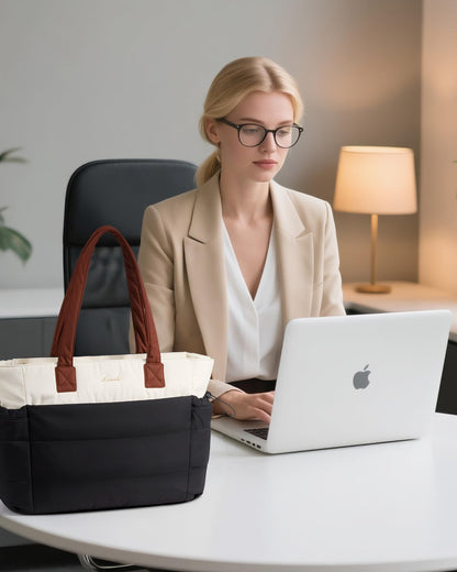 Lovevook Tote Bag for Women with Giant Tumbler Holder Pocket, Puffer Work Travel Laptop Handbag with Zipper for Nurse Teacher