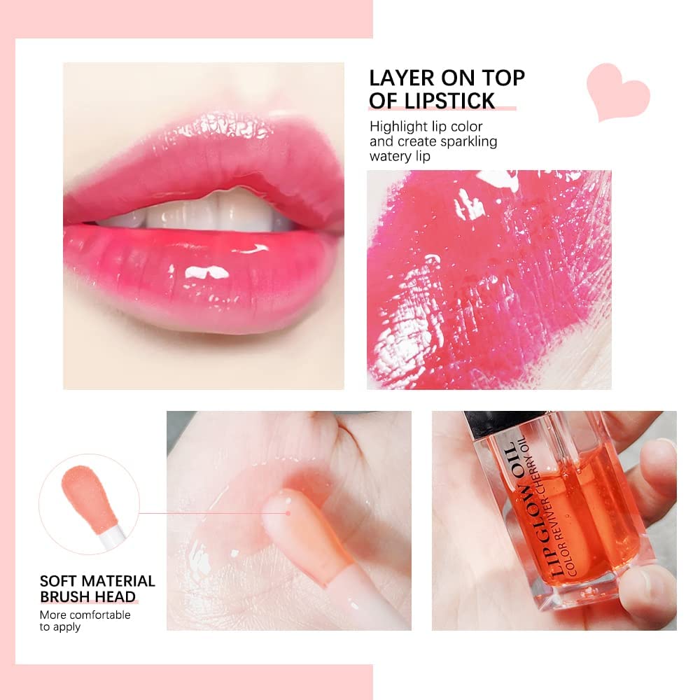 Sokgo Hydrating Lip Glow Oil, Plumping Lip Gloss, Moisturizing Lip Oil Gloss, Transparent Moisturizing Lip Balm, Natural Lip Plumper (Cherry)