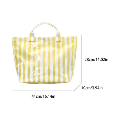 Striped PVC Tote Bag Large Glossy