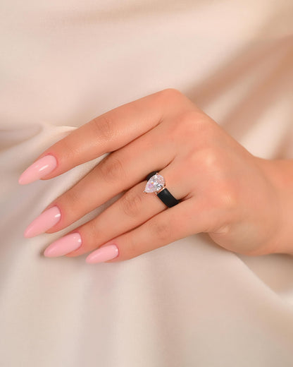 Rinfit Silicone Ring with Stone - Pear Cut Cubic Zirconia Solitaire Engagement Ring for Women - Rubber Wedding Bands - Patent Pending