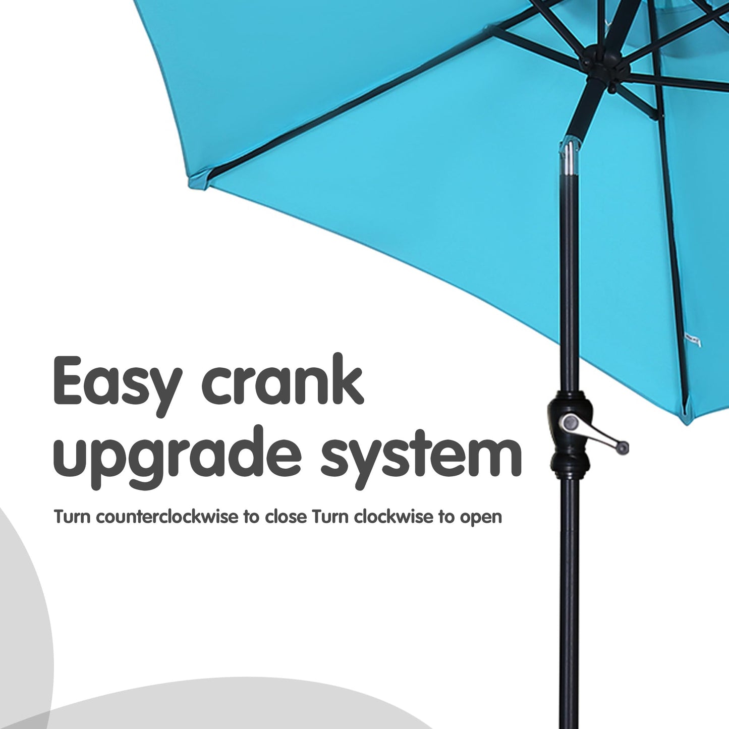 GDY 7.5ft Tassel Patio Umbrella and Matching Base, Outdoor Table Umbrella with 18 LED Lights,Market Umbrella with 6 Sturdy Ribs, with Push Button Tilt and Crank, Bright White
