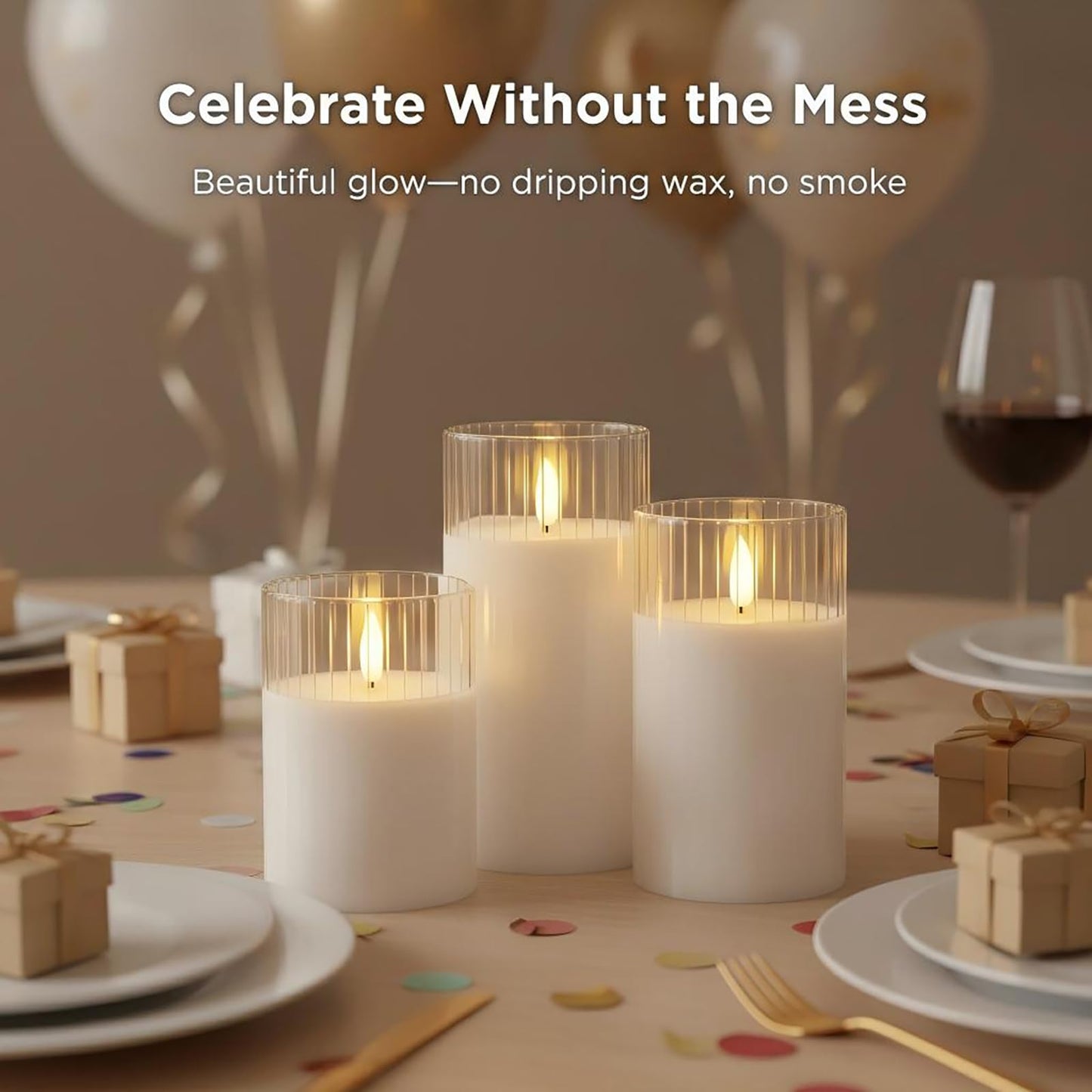 ANGELLOONG Gold Candles for Bathroom Decor, Glass Flameless Candles with Remote, Battery Operated LED Pillar Fake Candles with Timer for Christmas Home Fireplace Mantle Fall Decor