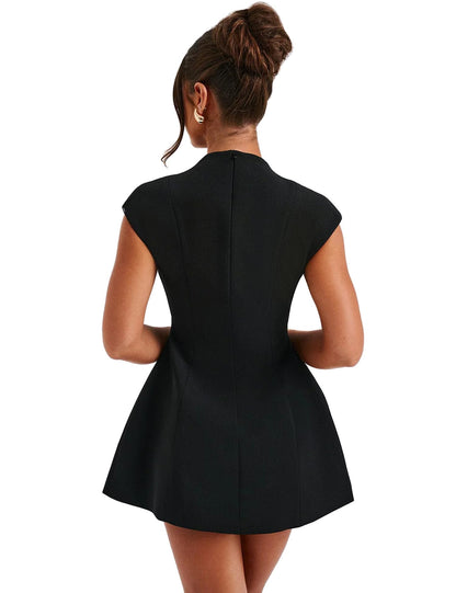LuFeng Women's Sexy Cap Sleeve Deep V Neck Zipper A-line Mini Dress