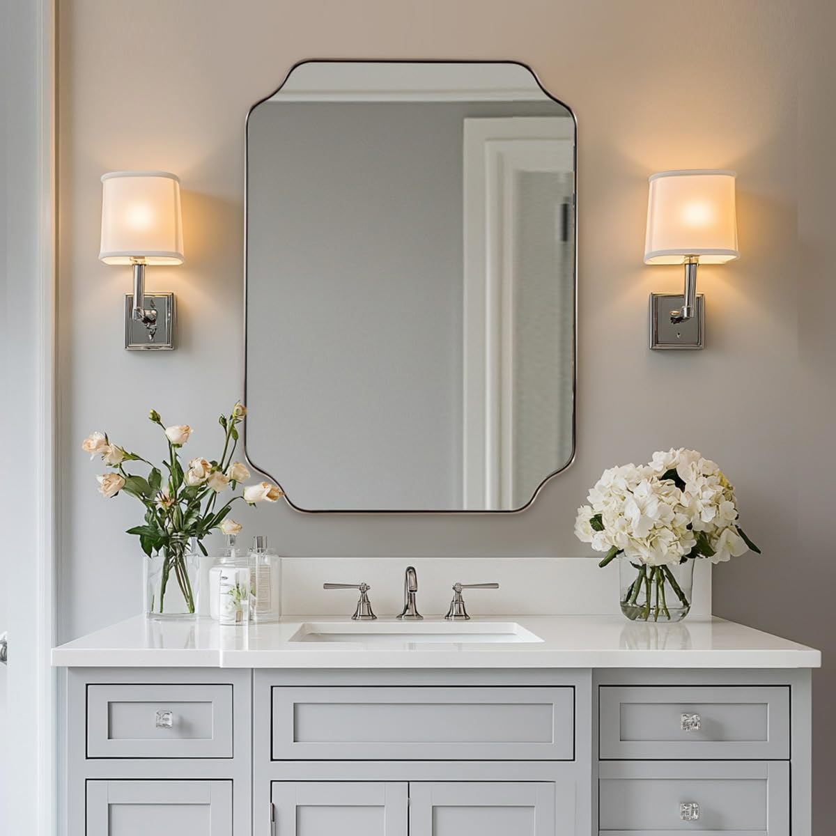 ANDY STAR Unique Rectangle Wall Mirror, 24"x32" Black Mirror, Modern Mirror with Aesthetic Scalloped Edge Design Ideal for Bathroom, Bedroom or Entryway, Thin Frame Deep 1’’