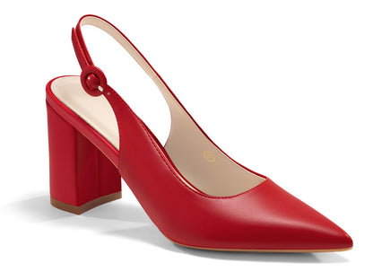 Womens Slingback Block Heels Pointed Closed Toe Work Dress Shoes