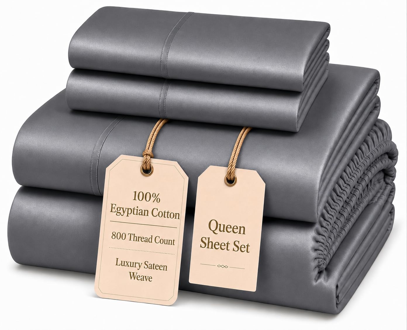 100% Egyptian Cotton Sheets King Size Sheets Set with Fully Elasticated 15" Deep Fitted Sheet & Pillowcase Sets, 800TC Sateen Weave Hotel Collection King Sheet Set, Soft Luxury White Bedding