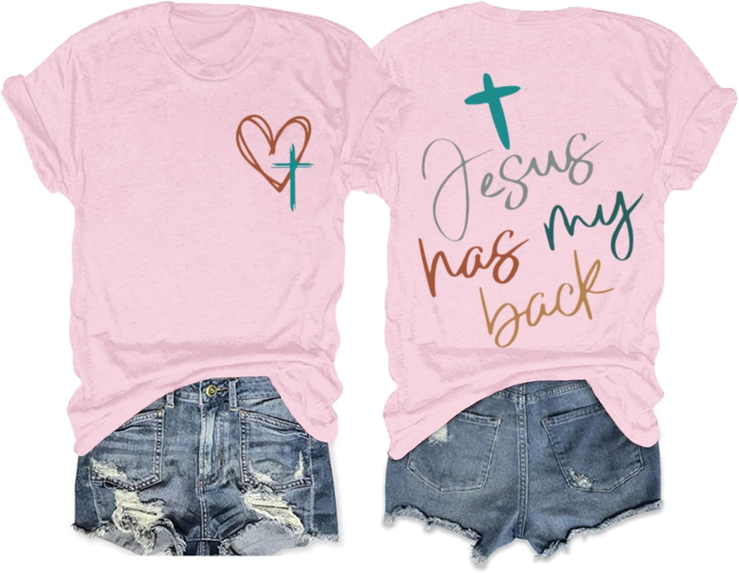 Tuislay Christian Shirts for Women Jesus Has My Back
