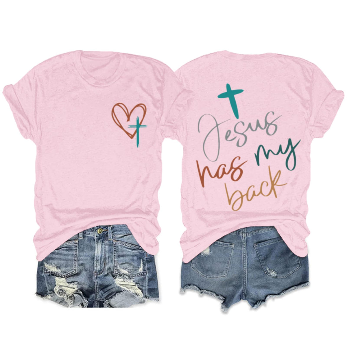 Tuislay Christian Shirts for Women Jesus Has My Back